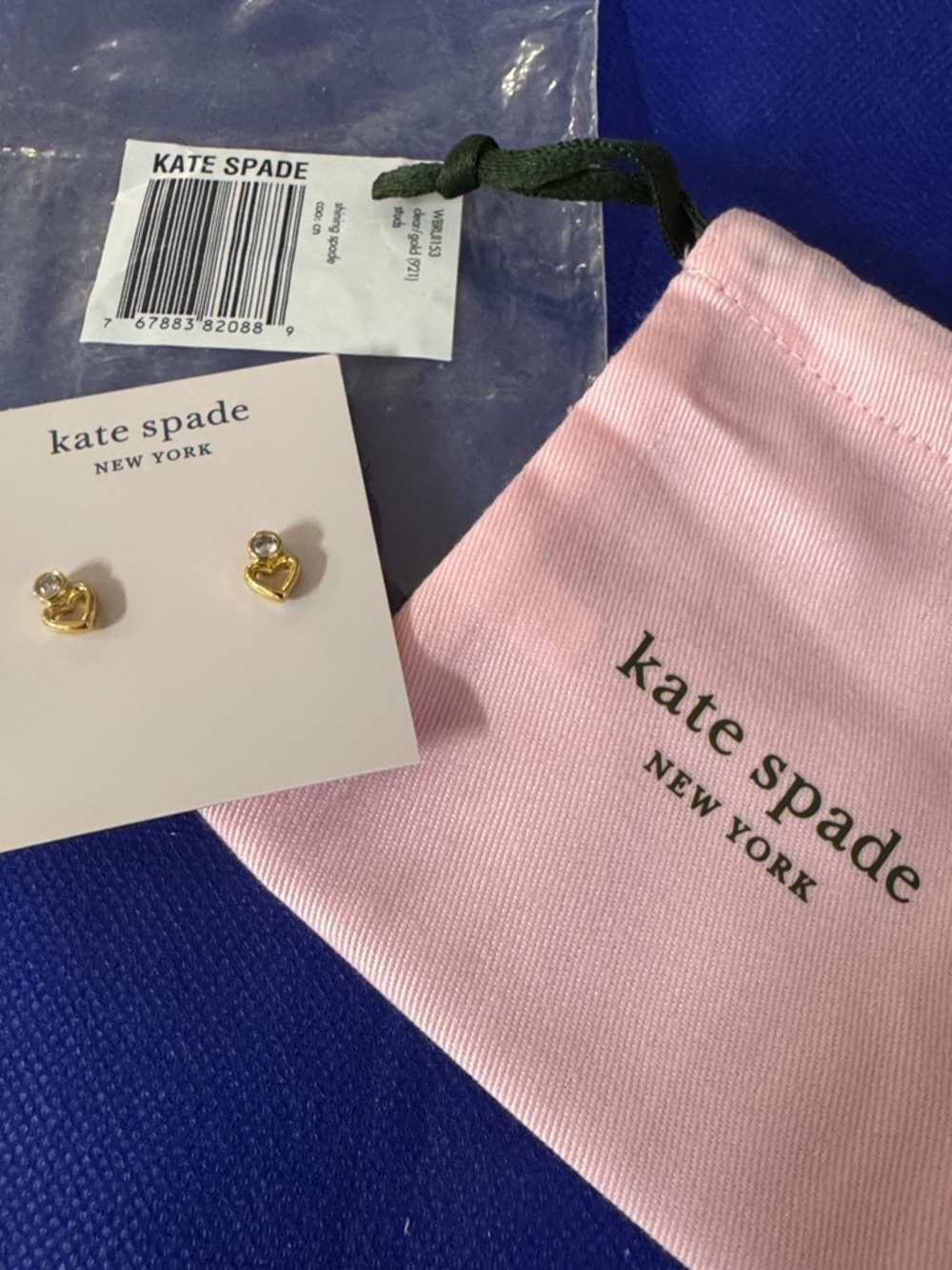 kate spade Gold open Heart with diamonique Stud Earrings - NWT w/in KSNW Pouch